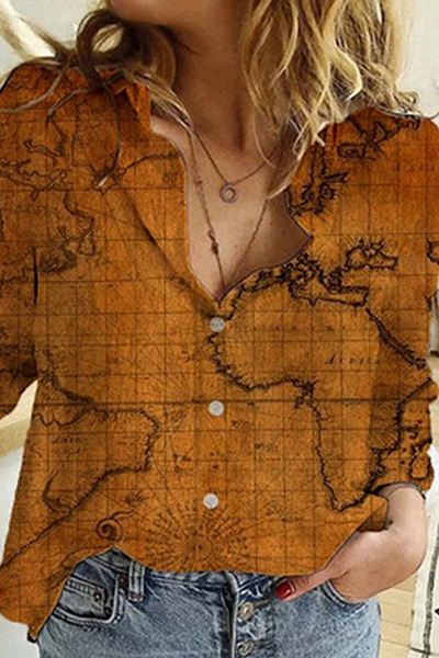 Blusa informal con cuello vuelto y hebilla con estampado (7 colores)