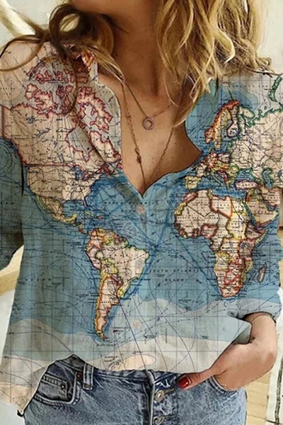 Blusa informal con cuello vuelto y hebilla con estampado (7 colores)