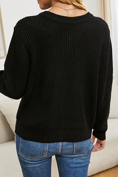Suéter informal con cuello redondo y hebilla sólida (5 colores)
