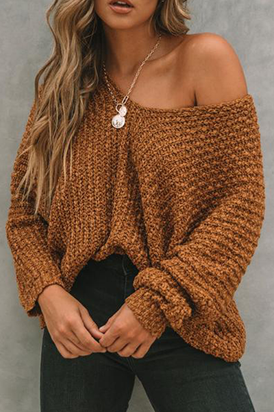 Tops casuales de calle con cuello en V dividido y unicolor