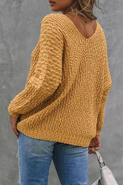 Tops casuales de calle con cuello en V dividido y unicolor