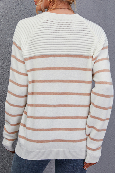 Tops casuales de rayas con botones y cuello redondo