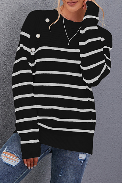 Tops casuales de rayas con botones y cuello redondo
