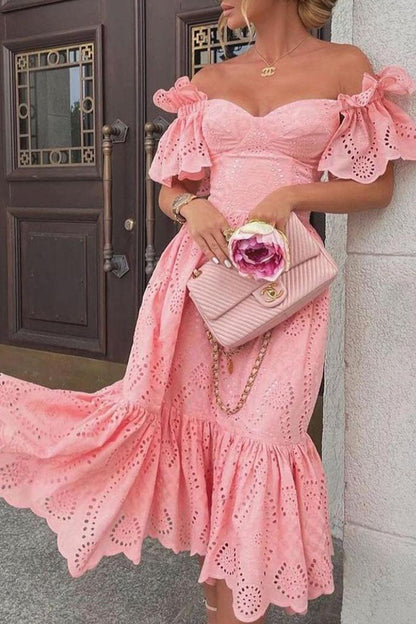 Vestidos de princesa con hombros descubiertos y patchwork liso de moda urbana