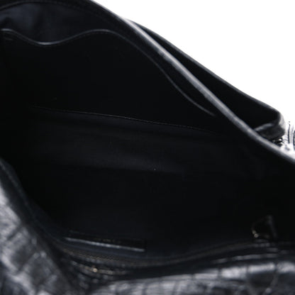 Crocodile Embossed Lambskin Monogram Medium Niki Chain Satchel Black