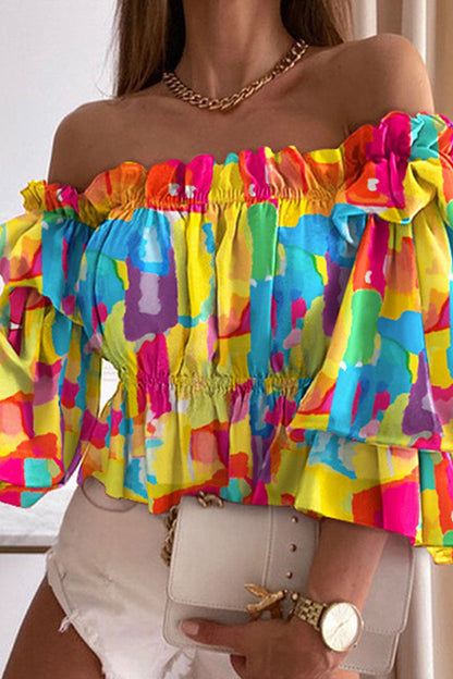 Tops con hombros descubiertos, abertura y estampado de moda urbana