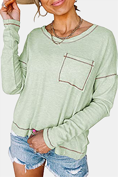 Tops casuales de cuello redondo con bolsillos y patchwork (7 colores)