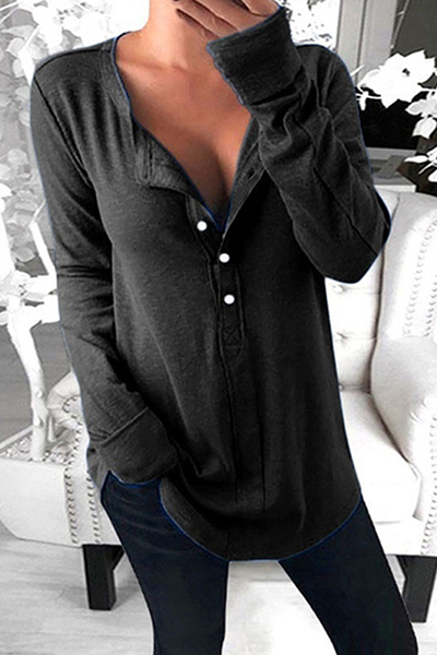 Tops casuales con cuello redondo y hebilla sólida (4 colores)