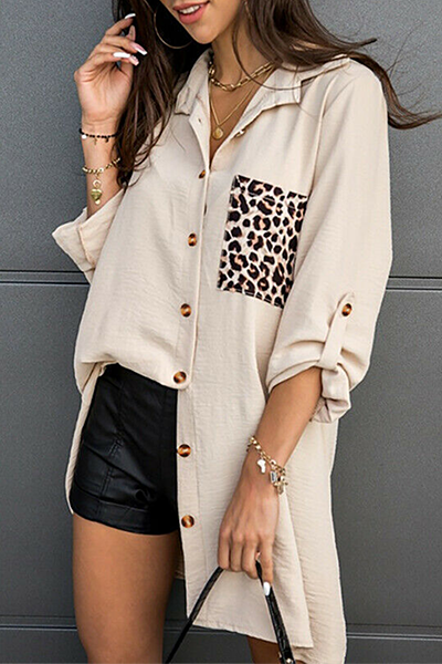 Blusa informal con cuello vuelto y hebilla de patchwork de leopardo (3 colores)