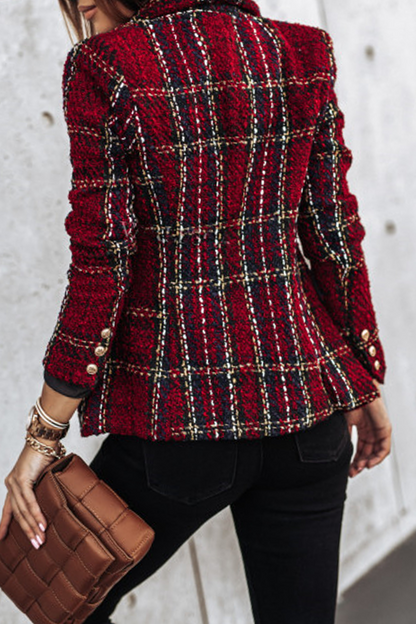 Casual Print Patchwork Buckle Turn-back Collar Outerwear