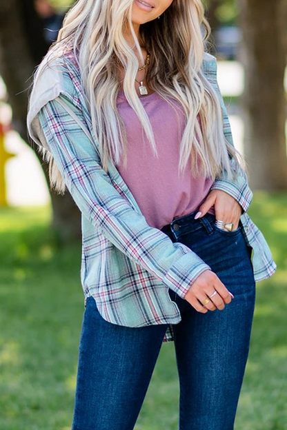Blusas de cuadros escoceses con cuello y capucha y hebilla de frenillo (4 colores)