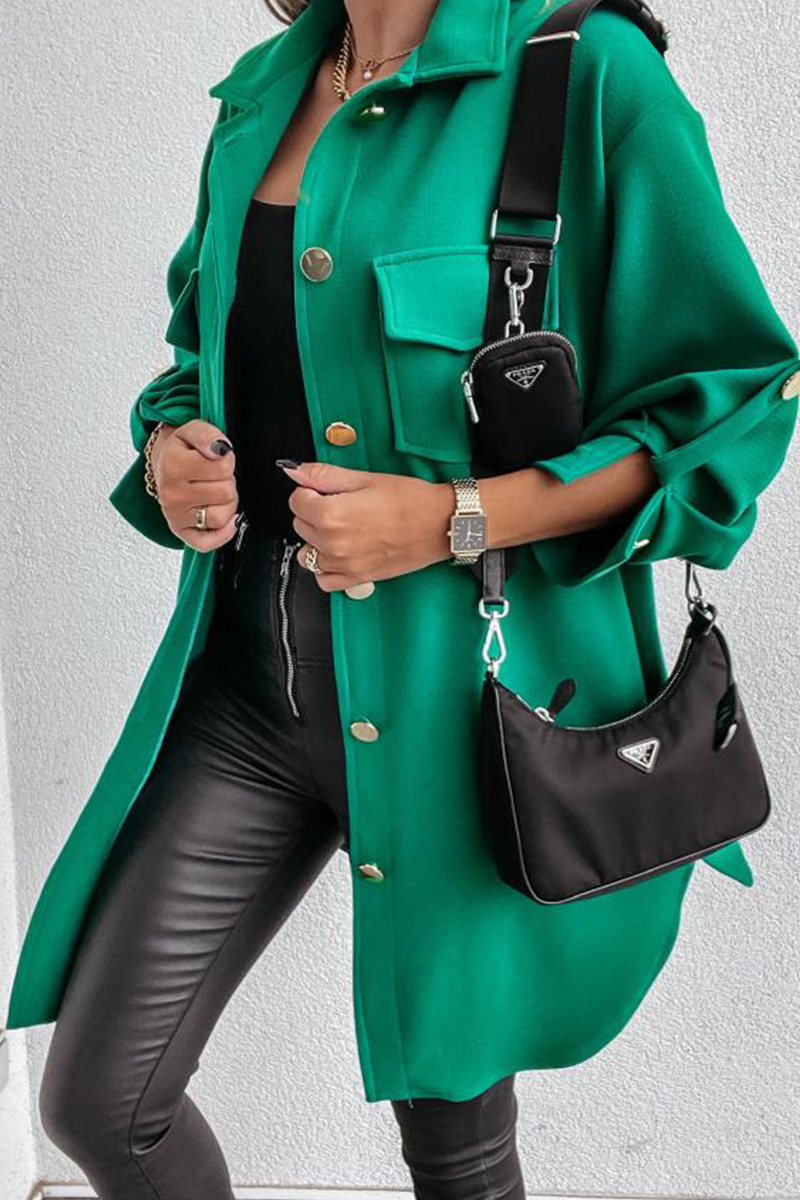 Prenda exterior informal con cuello vuelto, hebilla y bolsillo liso (3 colores)
