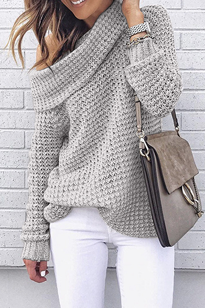 Suéter casual liso con hombros descubiertos (5 colores)
