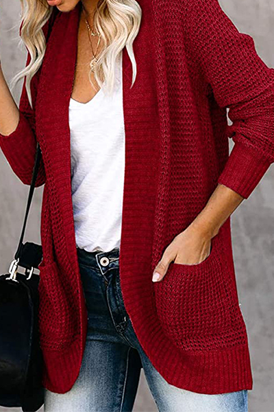Suéter informal de cuello en V con bolsillos y parches lisos (6 colores)