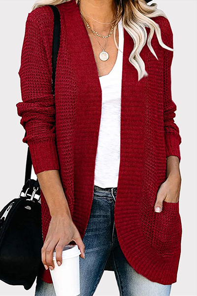 Suéter informal de cuello en V con bolsillos y parches lisos (6 colores)