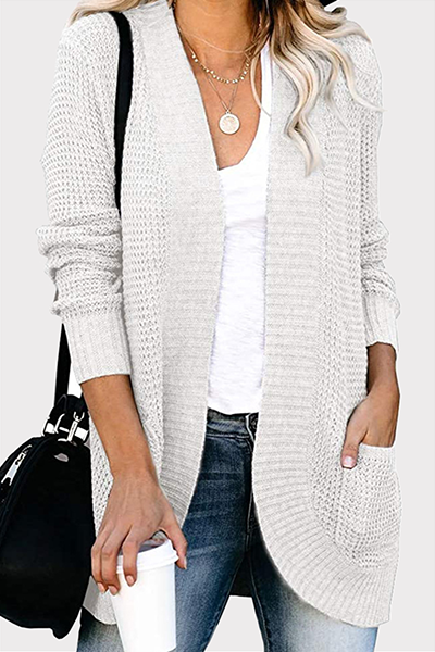 Suéter informal de cuello en V con bolsillos y parches lisos (6 colores)