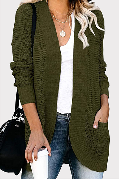 Suéter informal de cuello en V con bolsillos y parches lisos (6 colores)