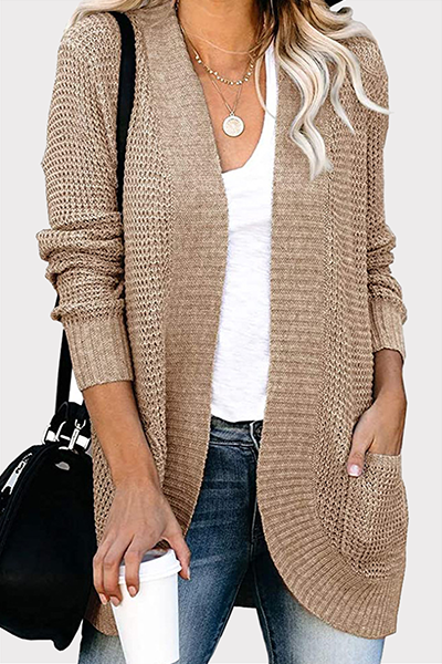 Suéter informal de cuello en V con bolsillos y parches lisos (6 colores)