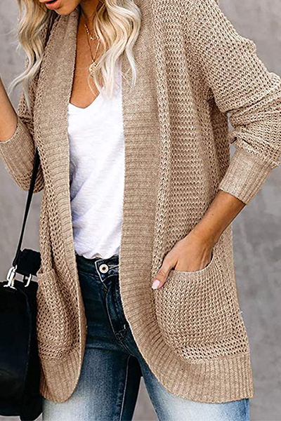 Suéter informal de cuello en V con bolsillos y parches lisos (6 colores)