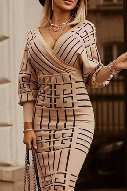 Elegante vestido de falda lápiz con cuello en V y estampado de patchwork (3 colores)