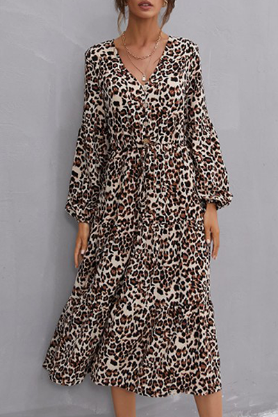 Elegantes vestidos de corte A con hebilla de frenillo de leopardo