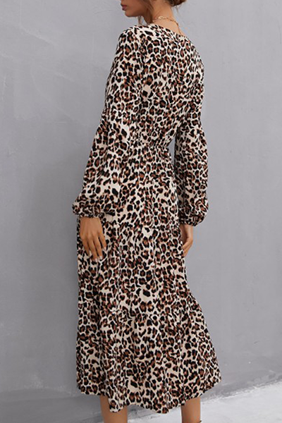 Elegantes vestidos de corte A con hebilla de frenillo de leopardo