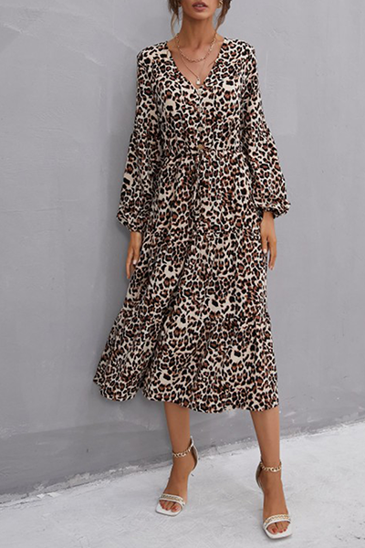 Elegantes vestidos de corte A con hebilla de frenillo de leopardo