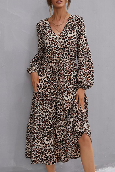 Elegantes vestidos de corte A con hebilla de frenillo de leopardo