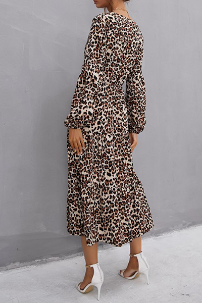 Elegantes vestidos de corte A con hebilla de frenillo de leopardo
