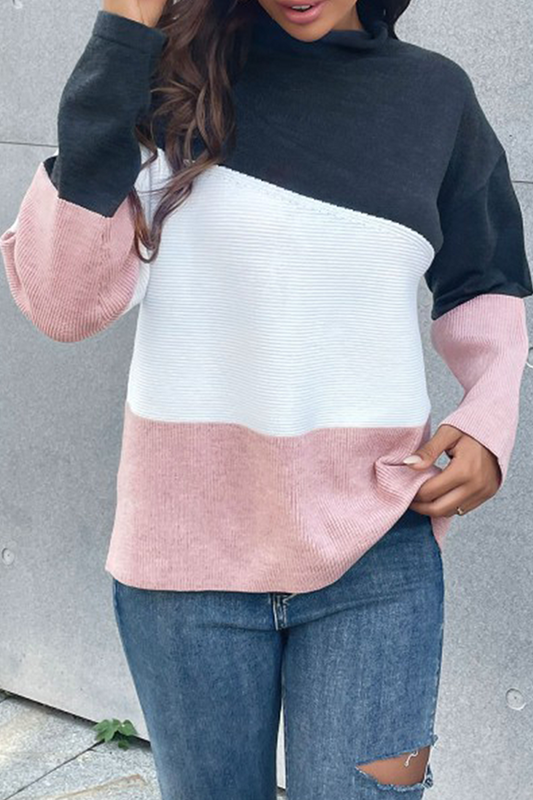 Tops casuales de cuello alto con contraste de costuras divididas y colores abultados