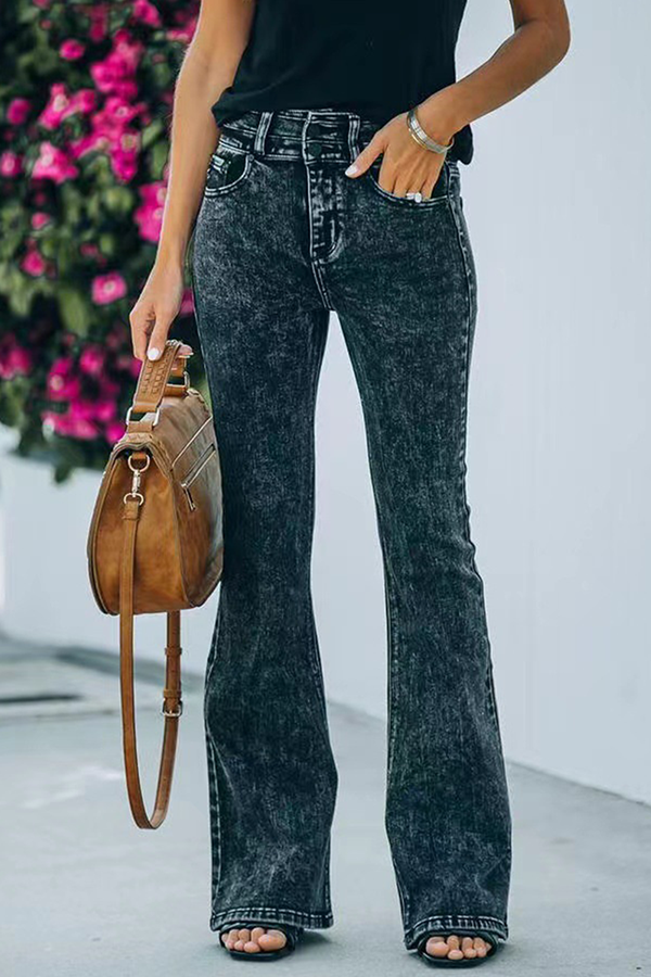 Pantalones lisos de calle con cintura alta y pierna ancha