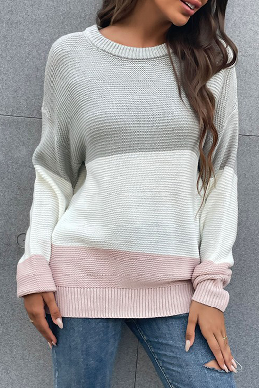 Tops casuales de cuello redondo con contraste básico y patchwork