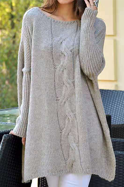 Suéter casual liso con abertura y cuello redondo
