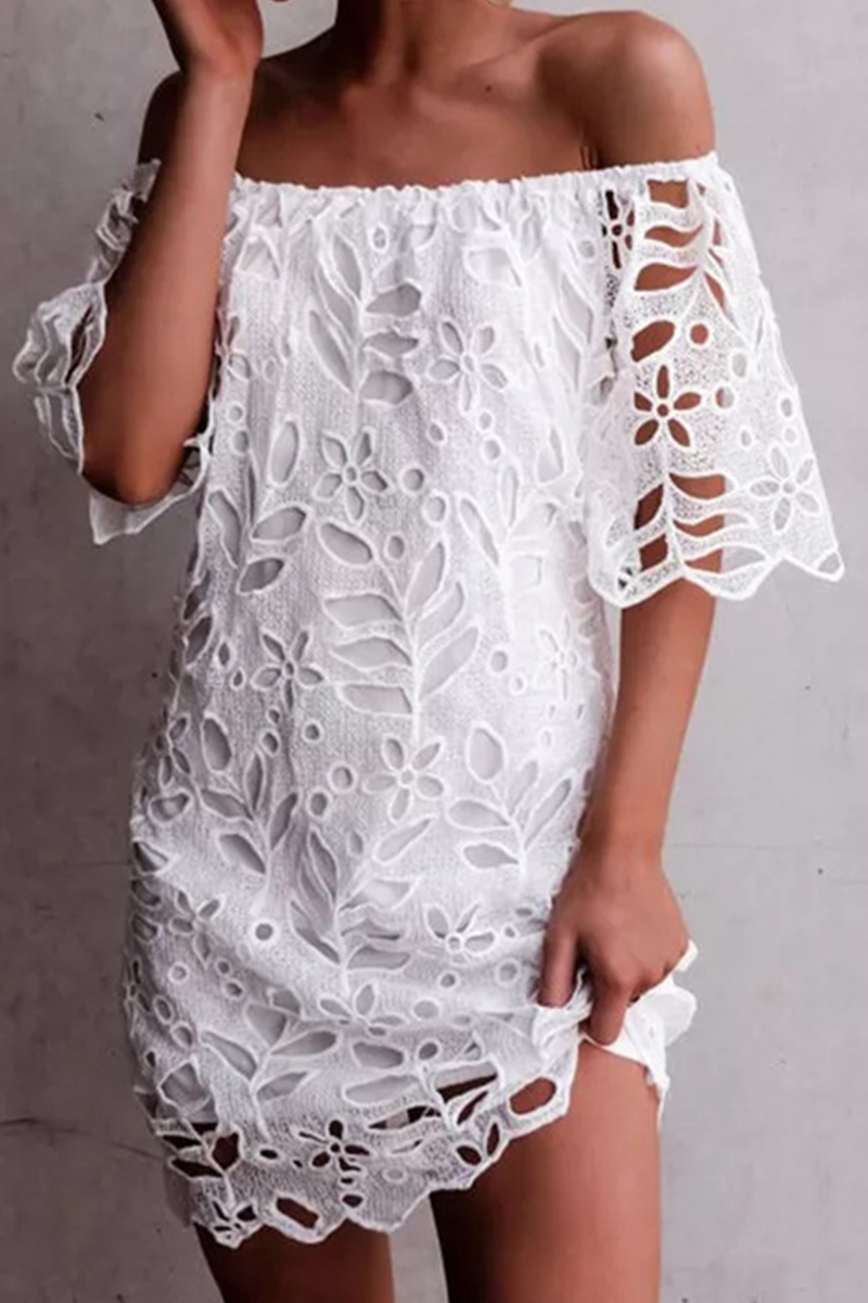 Elegantes vestidos de encaje sólido con hombros descubiertos y ahuecados