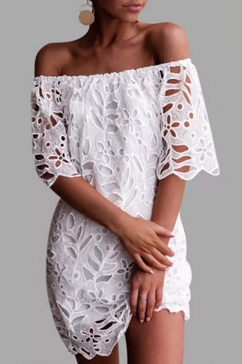 Elegantes vestidos de encaje sólido con hombros descubiertos y ahuecados