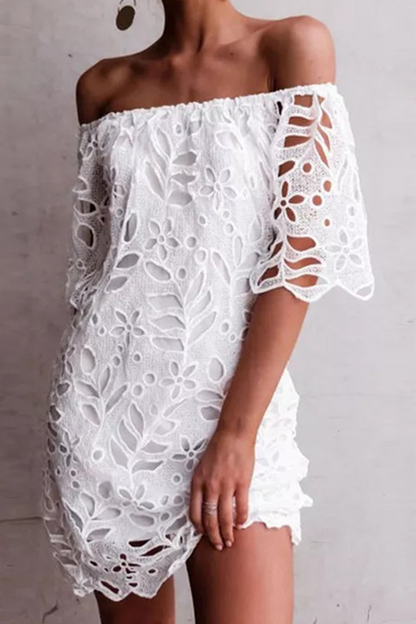 Elegantes vestidos de encaje sólido con hombros descubiertos y ahuecados