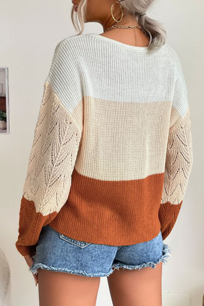 Tops casuales con cuello en V en contraste y ahuecados con patchwork