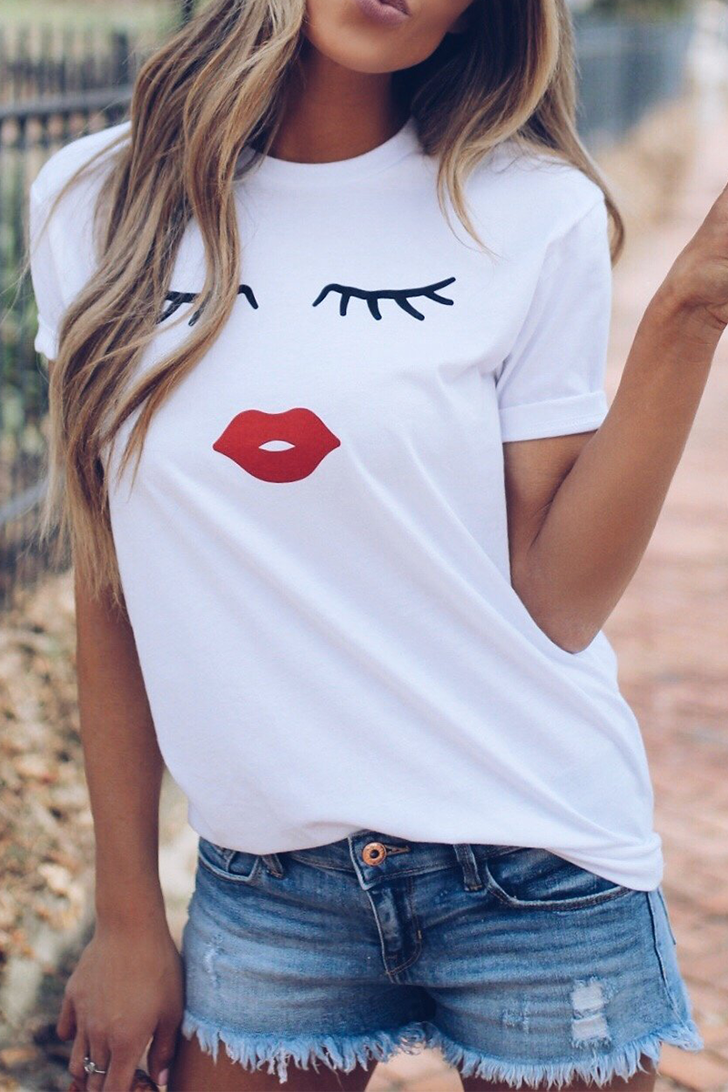 Camisetas casuales con cuello redondo y estampado de patchwork
