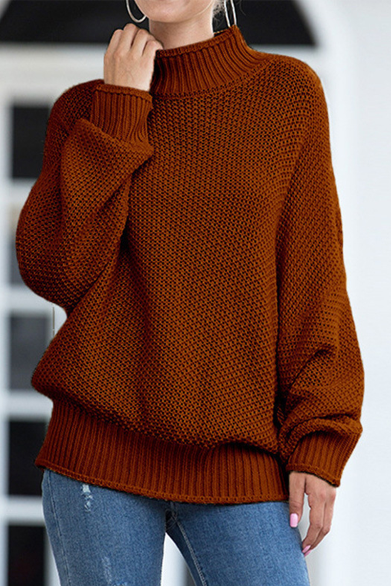 Tops casuales de cuello alto con parches sólidos