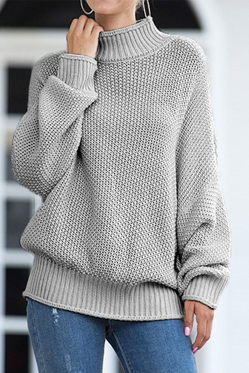Tops casuales de cuello alto con parches sólidos