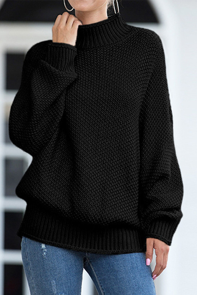 Tops casuales de cuello alto con parches sólidos