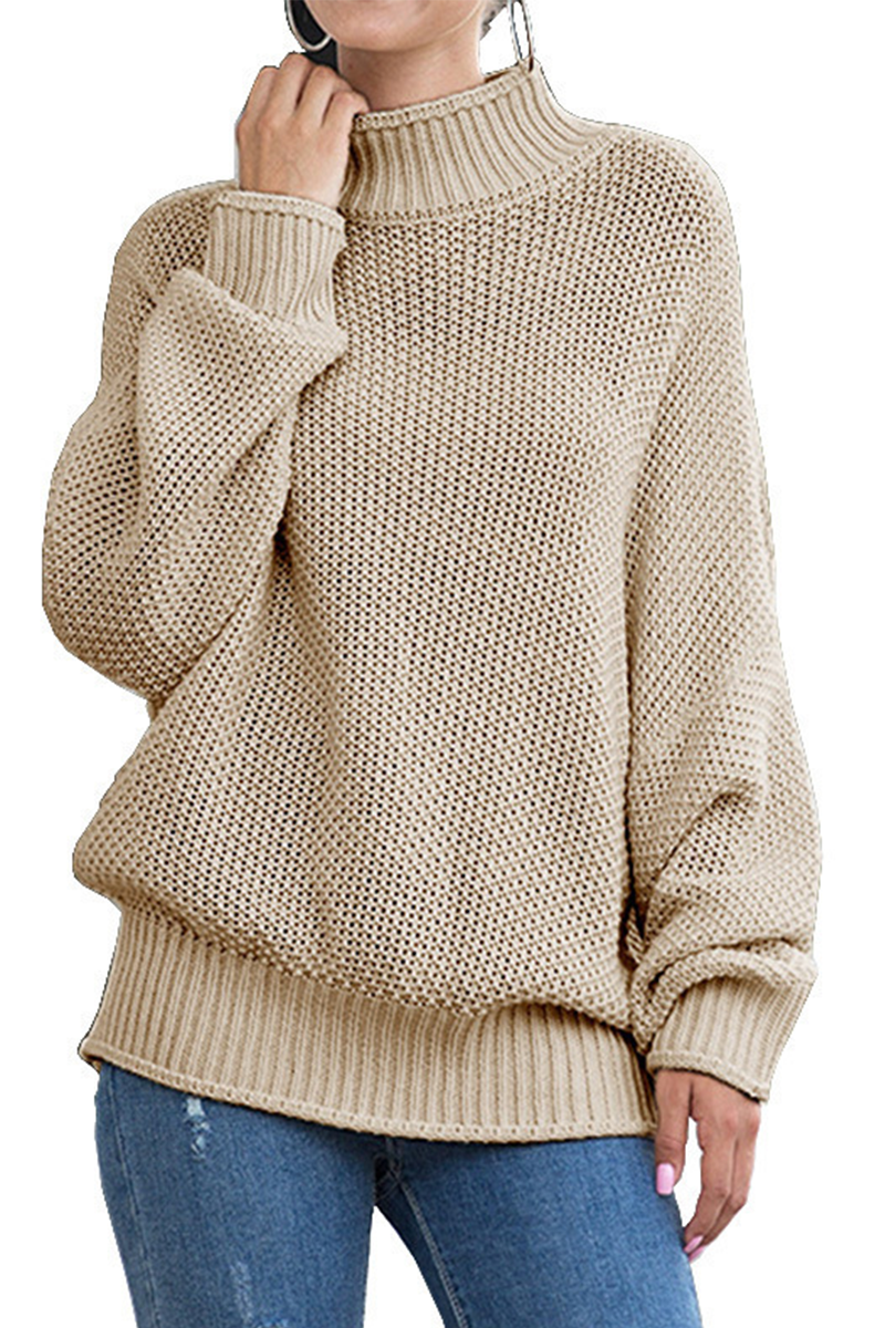Tops casuales de cuello alto con parches sólidos
