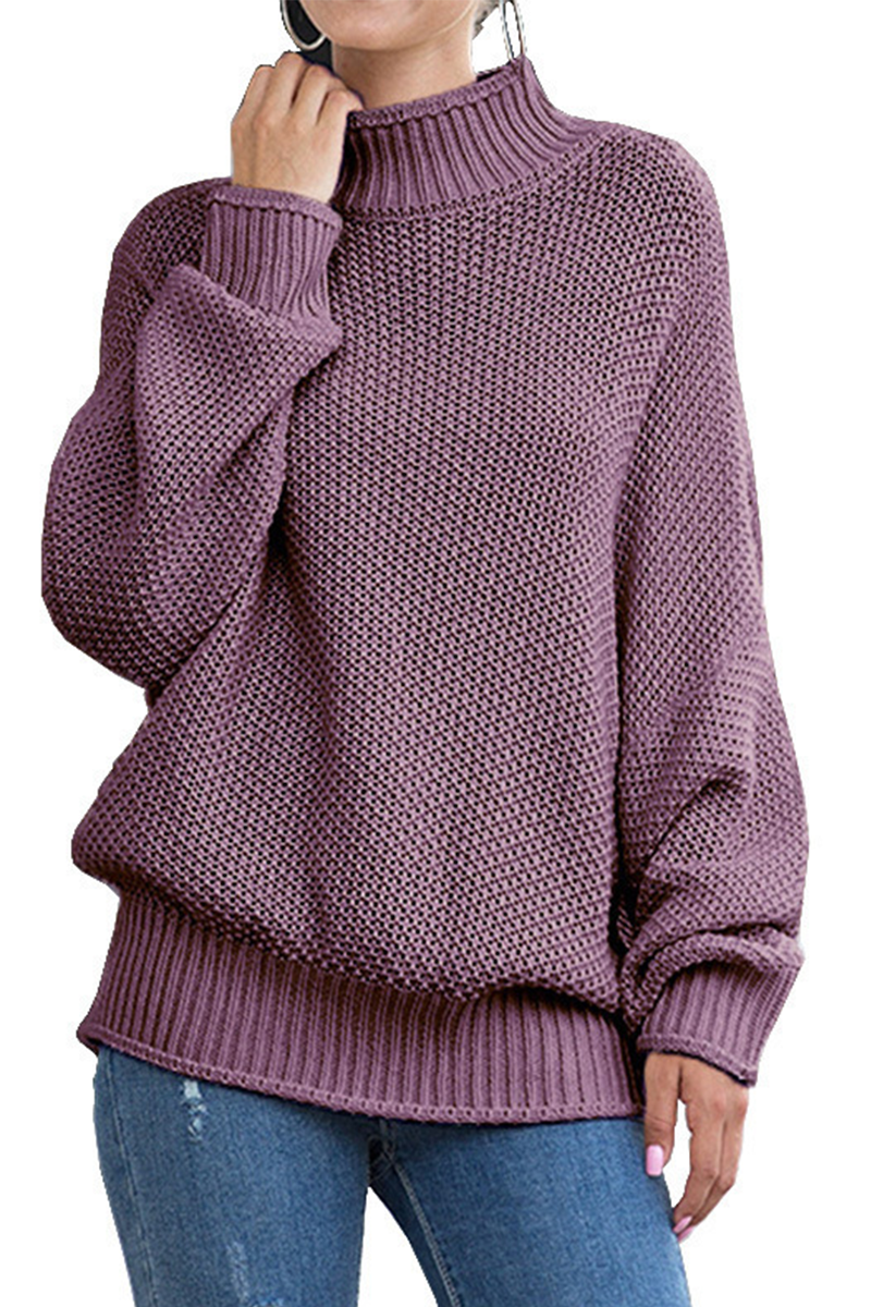 Tops casuales de cuello alto con parches sólidos