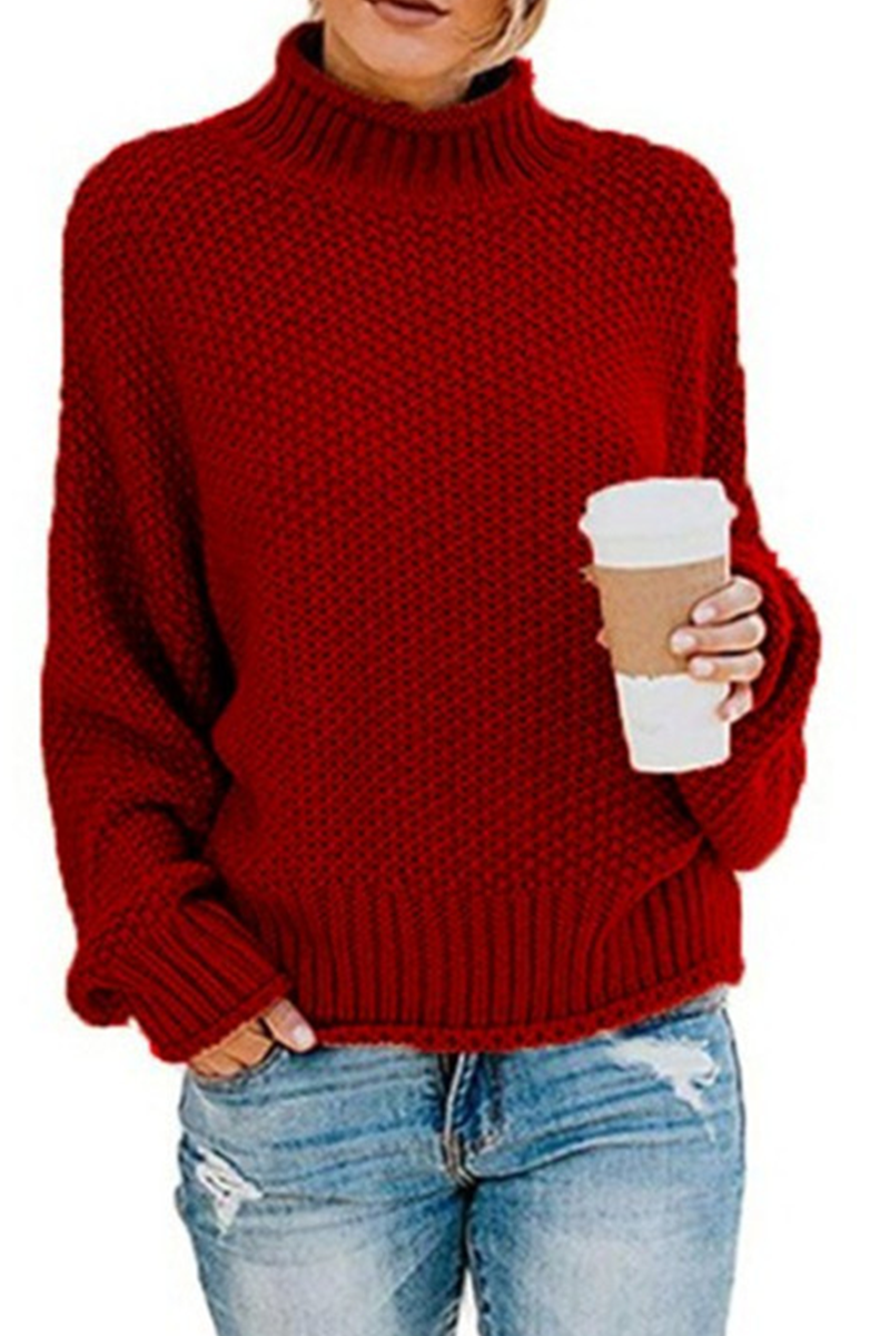Tops casuales de cuello alto con parches sólidos
