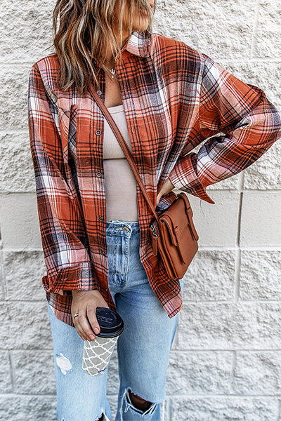 Tops casuales con cuello vuelto y hebilla a cuadros