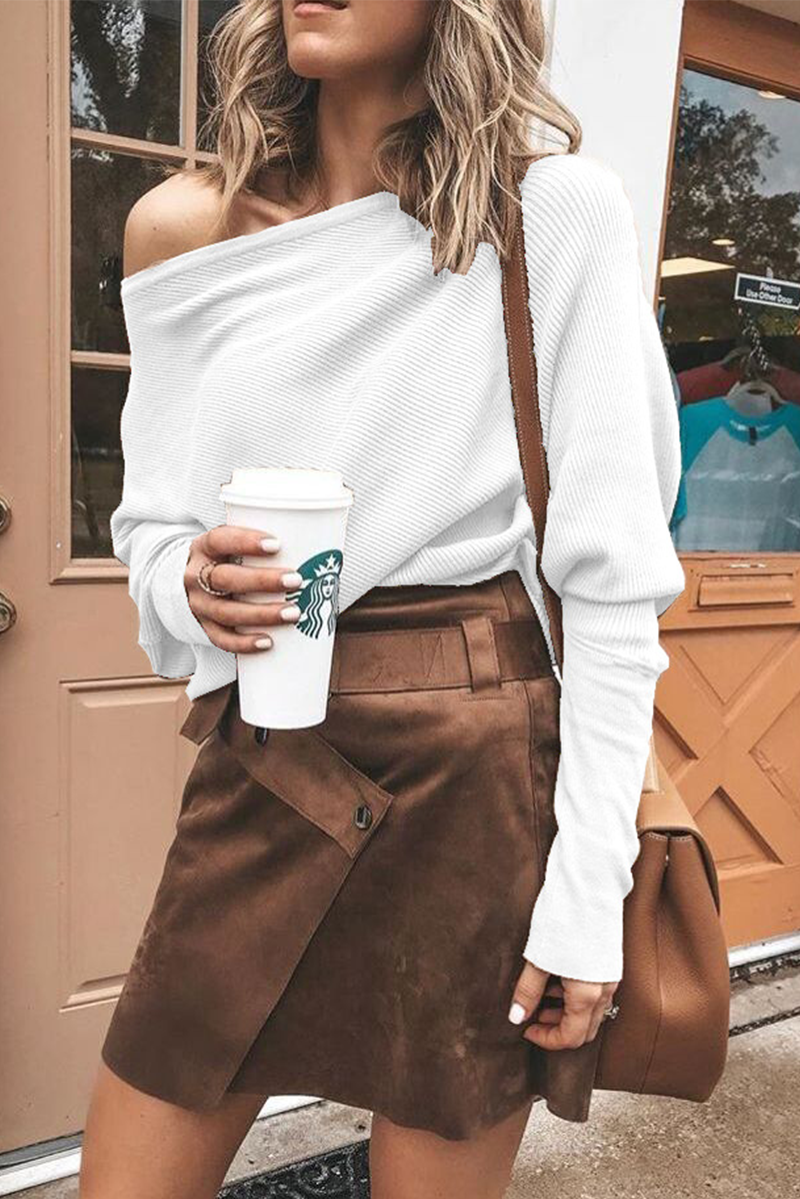 Tops casuales de un solo hombro con parches sólidos (6 colores)