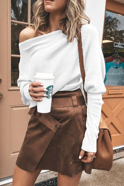 Tops casuales de un solo hombro con parches sólidos (6 colores)