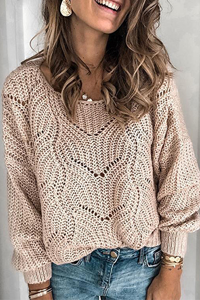 Suéteres casuales de cuello redondo con parches ahuecados y sólidos (5 colores)