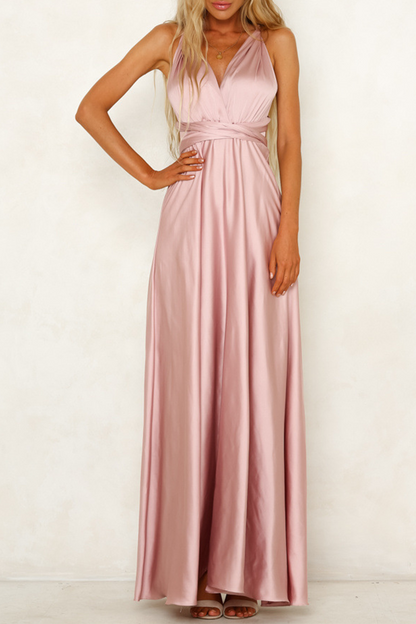 Vestidos de noche elegantes de celebridades con escote en V, diseño de tirantes sin espalda y lisos.
