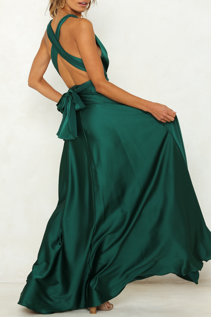Vestidos de noche elegantes de celebridades con escote en V, diseño de tirantes sin espalda y lisos.